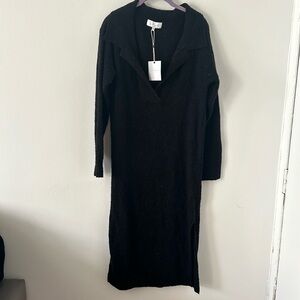 NWT L'Academie Black Long Sleeves Wool Blended Midi Dress Size Medium